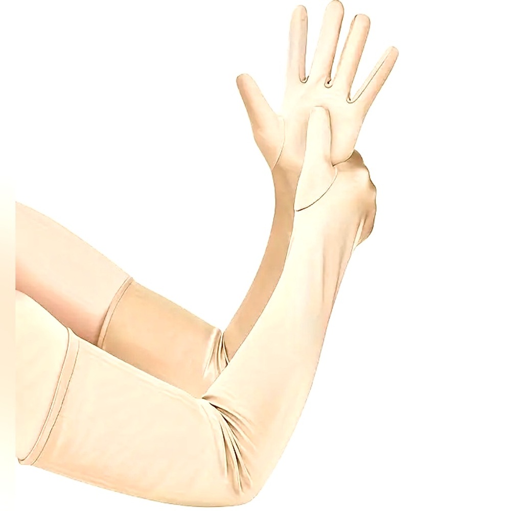 Light Beige Elbow Gloves Satin Feel Opera Gloves NEW